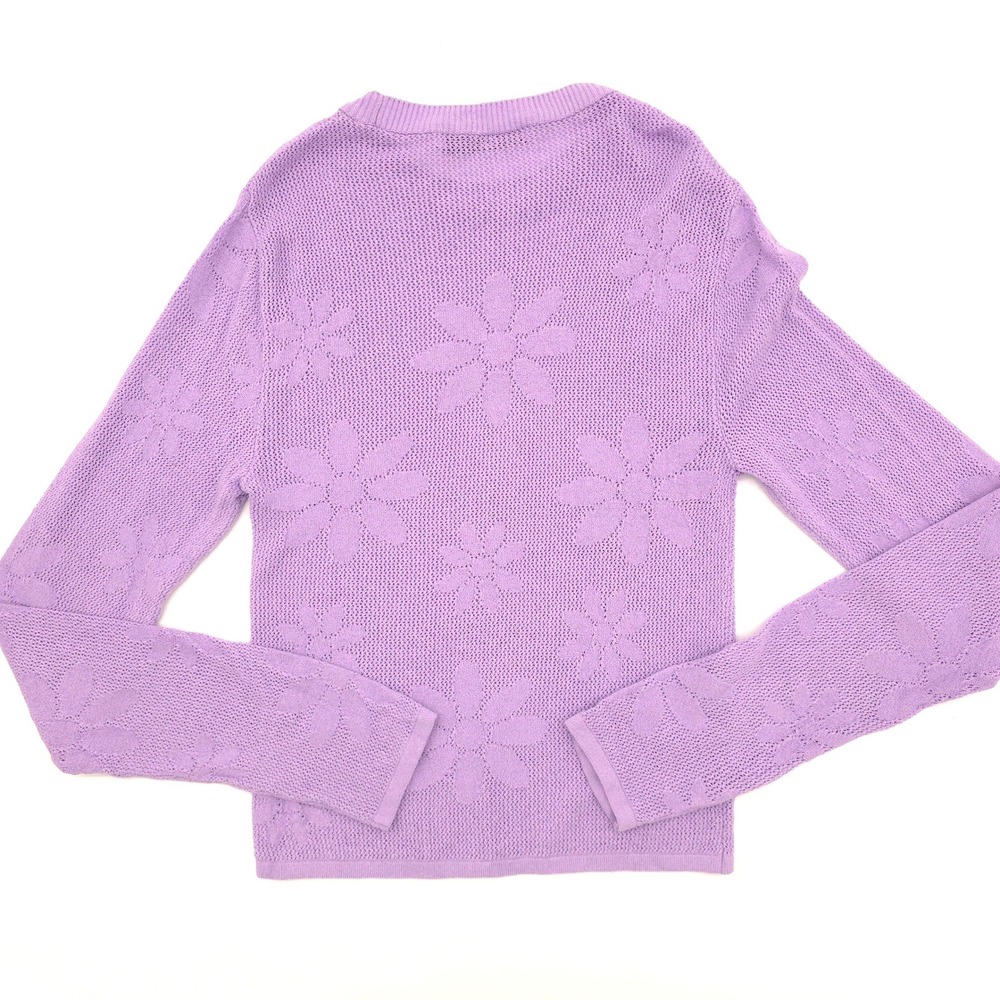 Zara Knit Sweater Kids Purple Floral Daisy Mesh Pointelle Top Size S 7/8